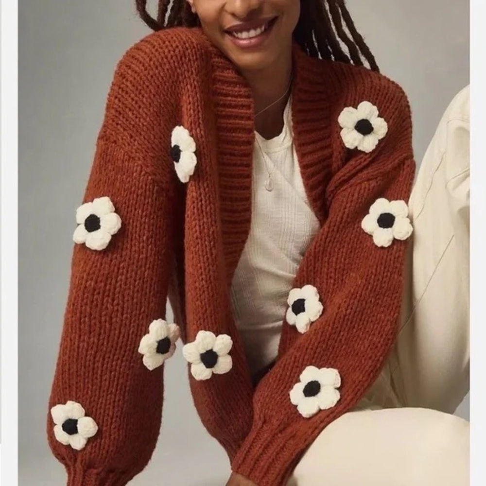 Anthropologie Rust Floral Cardigan